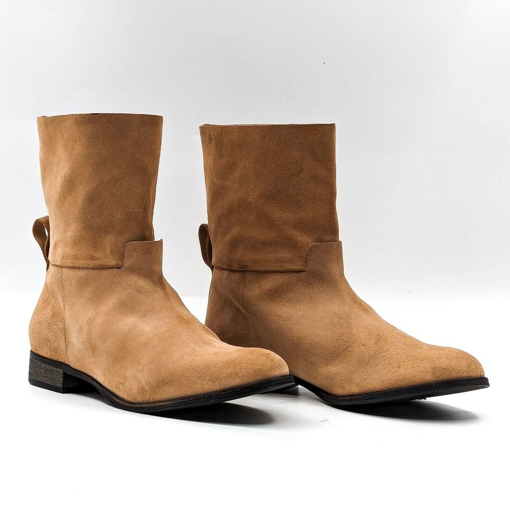 Coclico Women Beige Suede Mid Calf Slip on Tab Boots size 9.5US EUR 39.5